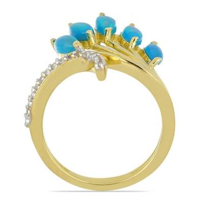 BUY NATURAL  BLUE ETHIOPIAN OPAL GEMSTONE CLASSIC RING IN STERLING SILVER